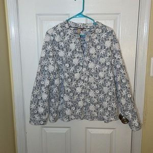 Slate blue and white appliqué top by Pilcro/Anthropologie